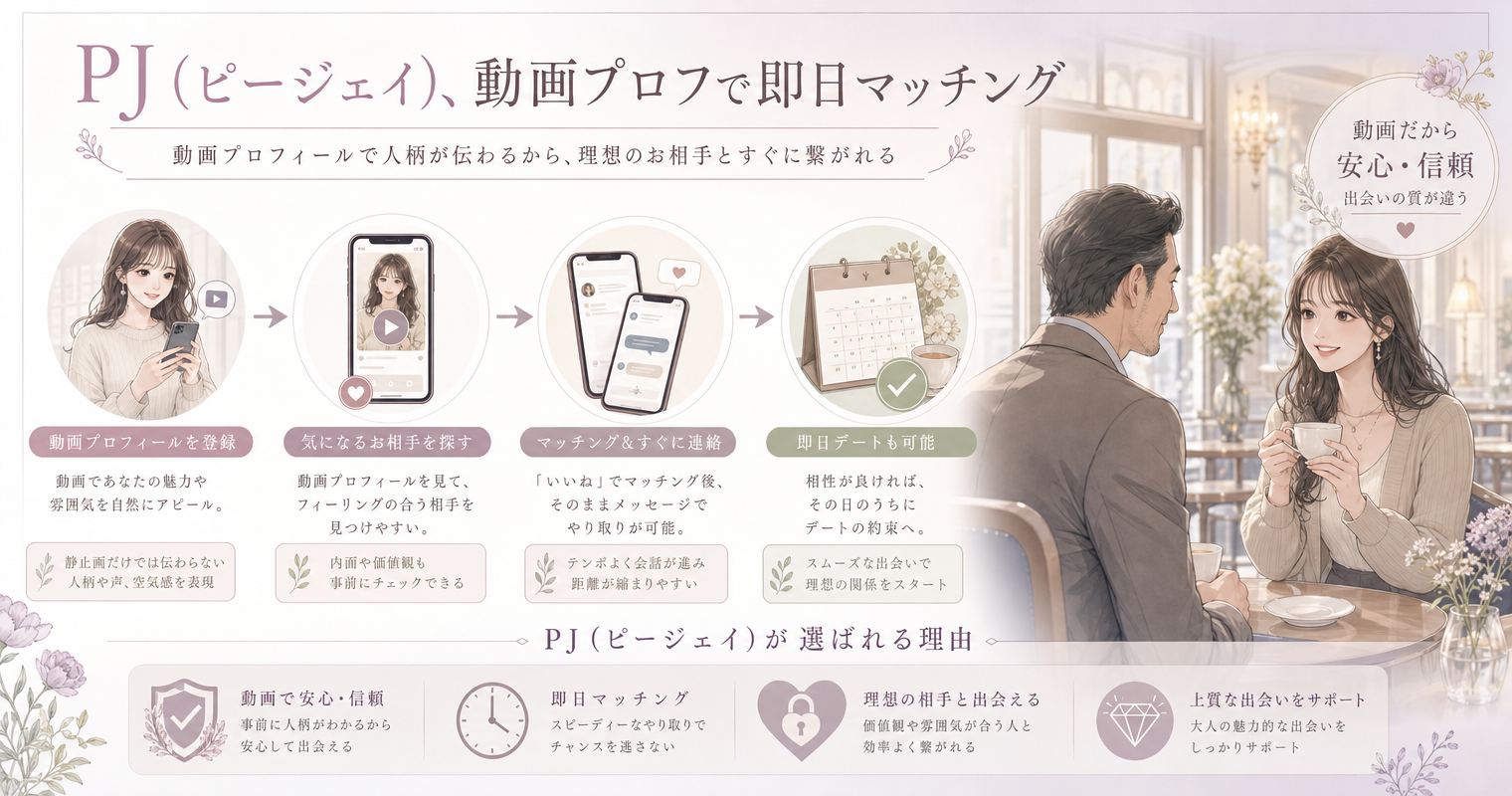 第2位:PJ(ピージェイ)、動画プロフで即日マッチング