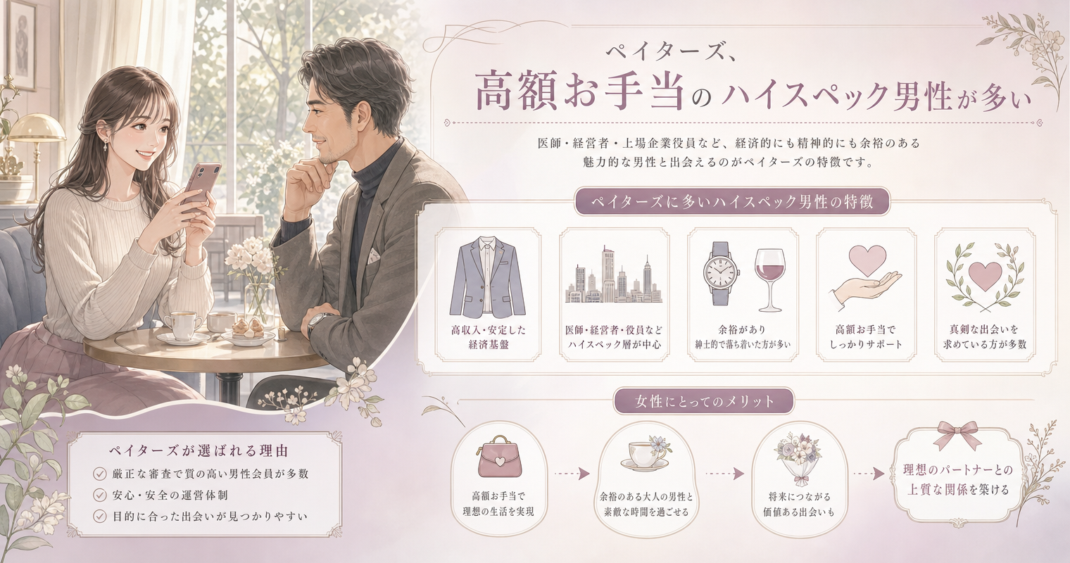 第3位:ペイターズ、高額お手当のハイスペック男性が多い