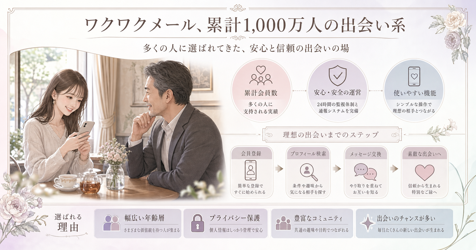 第9位:ワクワクメール、累計1,000万人の出会い系