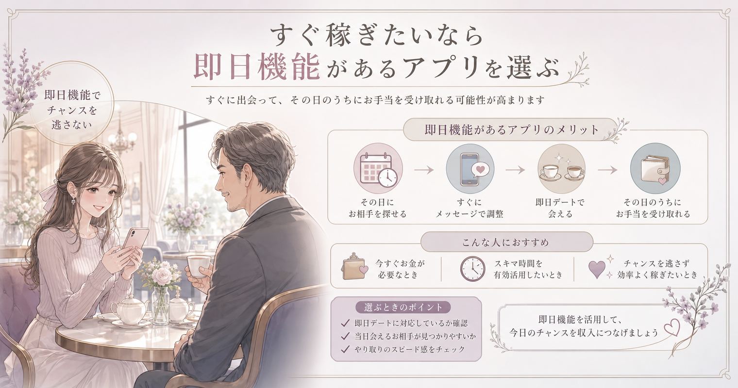 すぐ稼ぎたいなら即日機能があるアプリを選ぶ