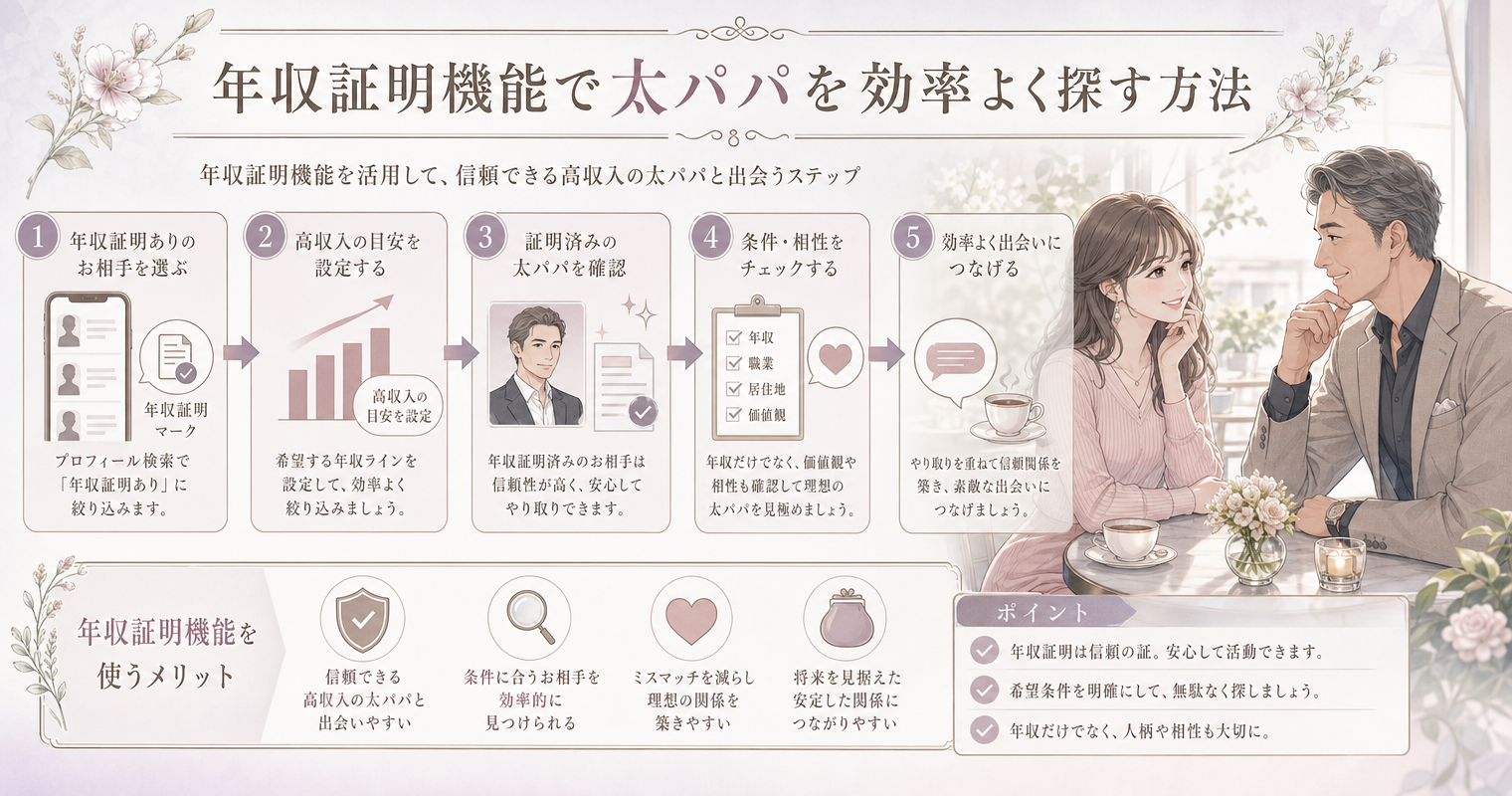 年収証明機能で太パパを効率よく探す方法